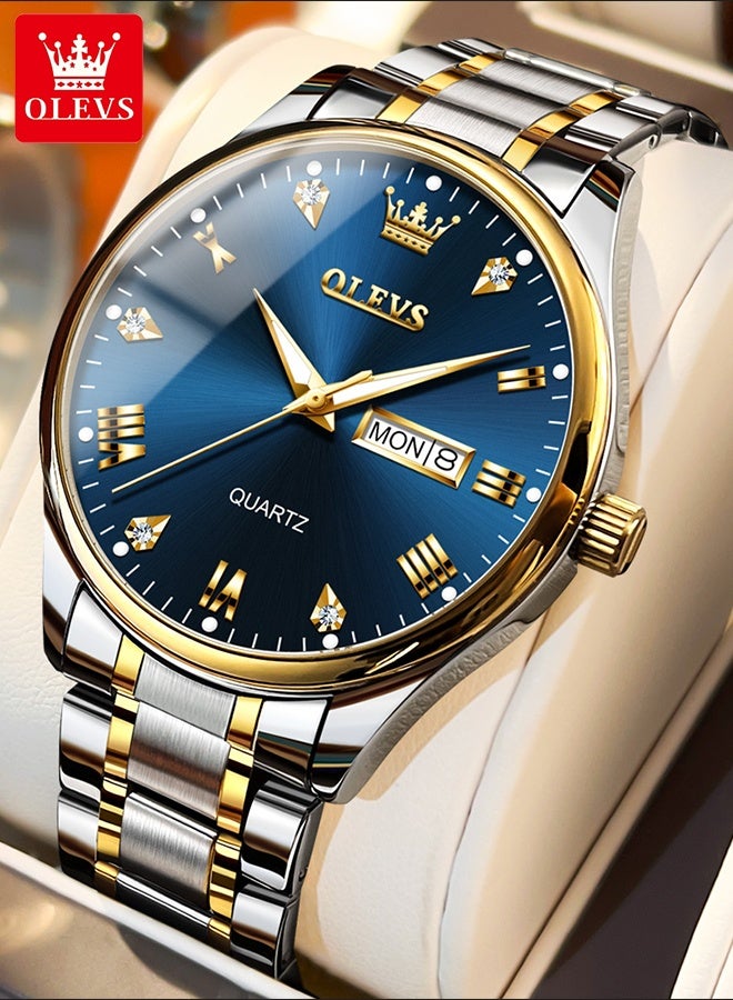 أوليفز ساعات رجالية فاخرة كوارتز مقاومة للماء ومضيئة من أفضل الماركات للرجال ساعات يد رجالية كوارتز تناظرية مرصعة بالألماس - Image 3